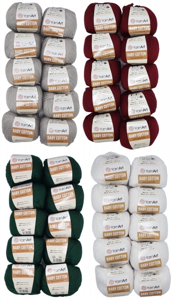 YarnArt Baby Cotton 10 x 50g Strickwolle mit 50% Baumwolle, 500 Gramm Wolle einfarbig